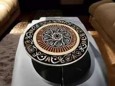 24" Round Black Marble Coffee Table Top Floral Art Inlay Sofa Centerpiece Table