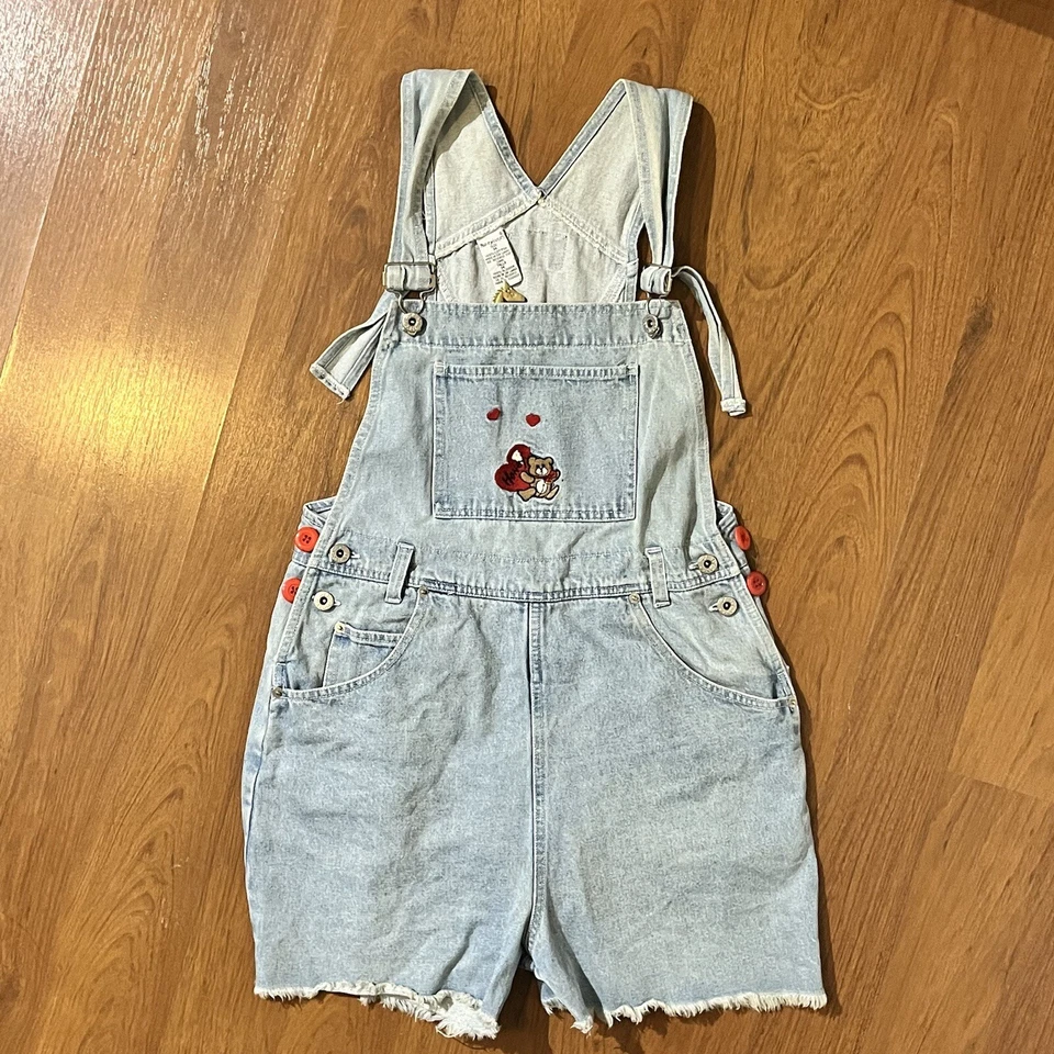No Excuses Dungarees Shortalls Womens Vintage Bib Cute Bear Overalls Medium - Image 2 of 4