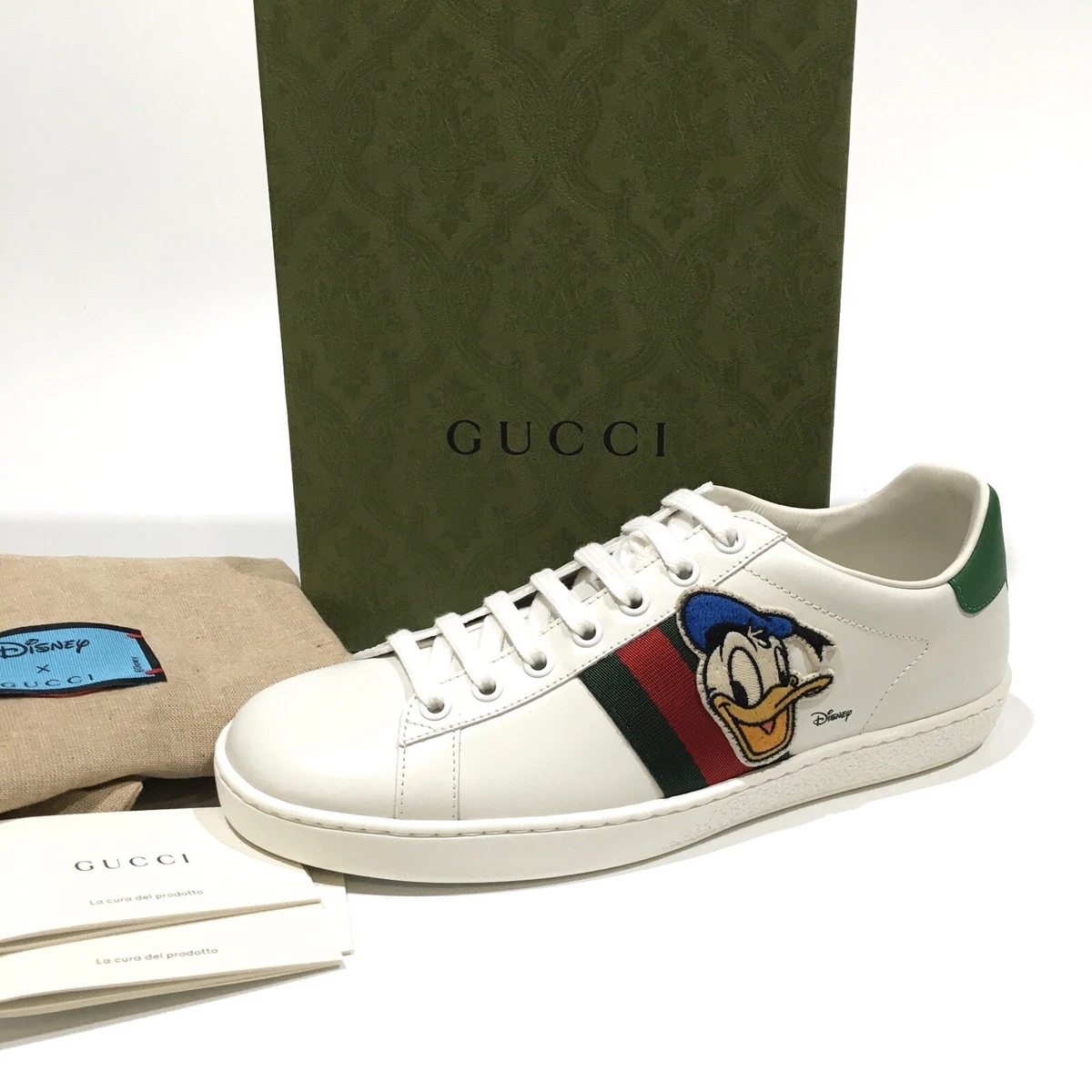 GUCCI DISNEY ACE DONALD WEB SNEAKERS -WHITE LEATHER -WOMEN'S US 8 -NEW | eBay