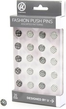 Fashion Steel Push Pins, 20-Count Black/White/Gray 5pk of 20 total 100