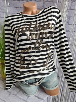 Creation L Shirt Bluse Langarm schwarz weiß Streifen  (2734) NEU Übergröße