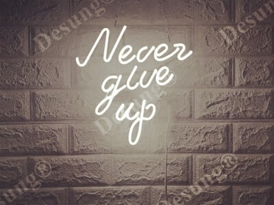 17''x14'' Never Give Up Warm White Acrylic Neon Sign Light Lamp Gift Visual Bar JY