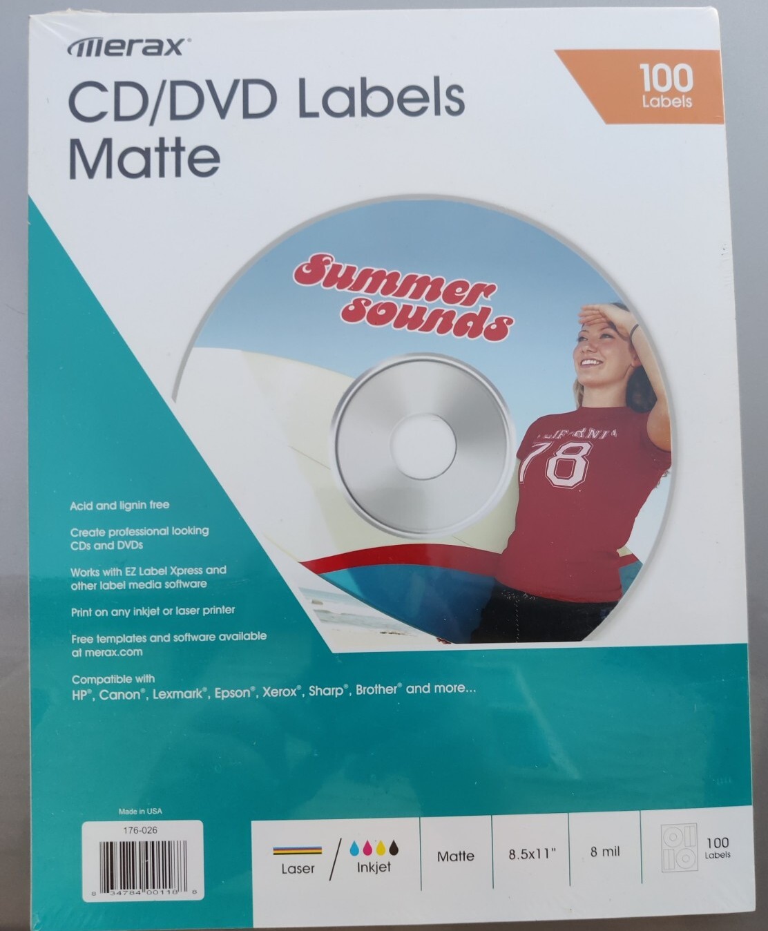 100 Matte Cd/dvd Labels Meritline 50 Sheets 8.5 X 11 Cd-r Inkjet Laser ...
