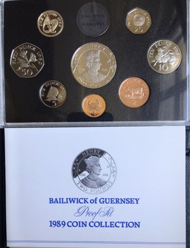 Guernsey 1989 Royal Mint Proof 8 Coin Collection Set 1 - 50 Pence + £1 £2 Pounds