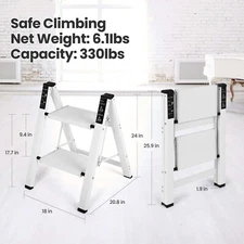 2 Step Stool for Household and Kitchen, Foldable Step Stool, White, 330Lbs