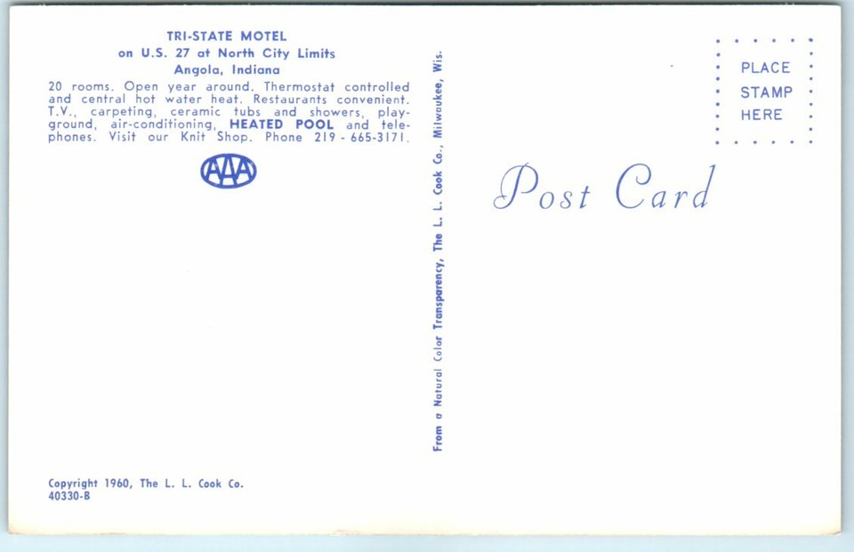 Postcard Bedroom and General View of TriState Motel Angola