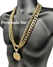 XL Last Supper Pendant & 30" Cuban Link Chain Necklace Plated HipHop CZ Jewelry 