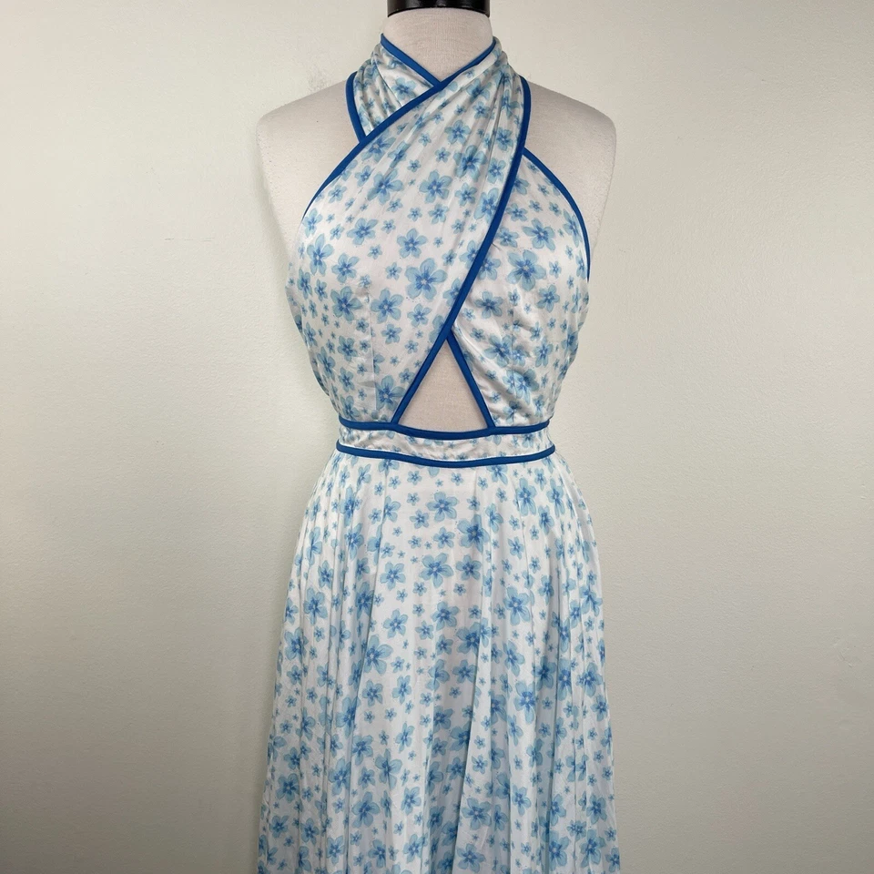 Sruti Dalmia Dress Women’s XS Blue Wrap Halter Maxi Resort Wear Backless Long - Image 3 of 4