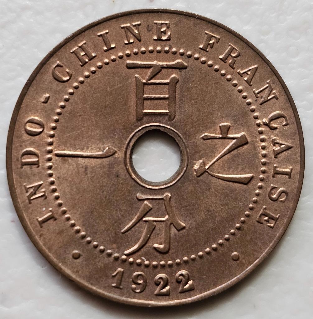 Indochina 1 Cent 1922 (p) Thunderbolt Mintmark Unc