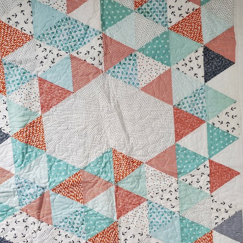 Baby Boys Handmade Quilt Nautical Theme Fish Anchors Stars Quilted Blue Red NEW - Picture 5 of 12
