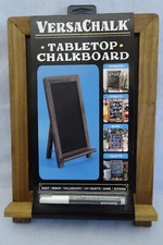 NEW Wooden Chalkboard Sign Easel Back Tabletop Chalk Board Brown Wood w Marker