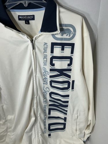 Vintage Track Jacket Ecko Unltd Mens Large White Black Full Zip Stretch - Picture 3 of 4