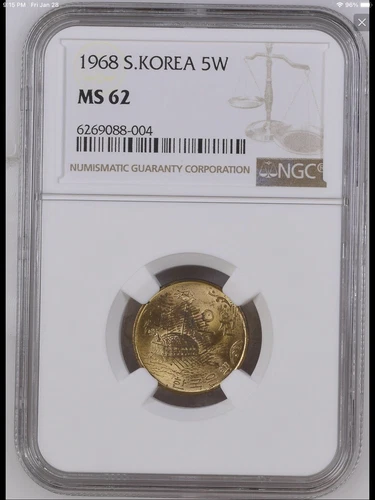 1968 South Korea 5 Won NGC MS-62