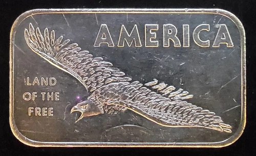America Argent Mint Land of Free Eagle Vtg Bullion-999 Silver 1 Ounce Oz Art Bar