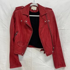 Iro Ashville Leather Long Sleeve Asymmetrical Zip Biker Moto Jacket Red 38 Us 6