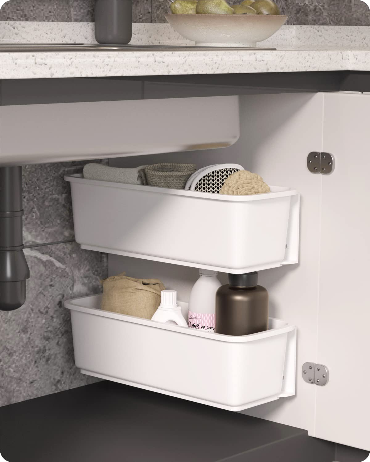 2-Piece Under-Sink Pull-Out Cabinet Organizer Plastic Storage Tray  