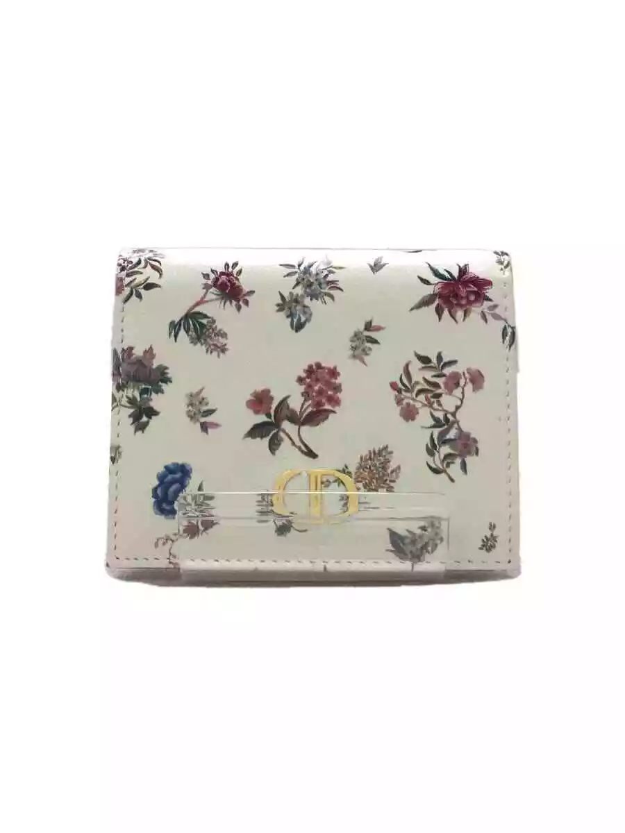 Portefeuille Christian Dior bi pli cuir blanc motif complet femme