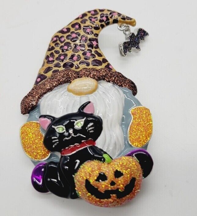 KIRKS FOLLY Halloween GNOME Pin/Brooch Pendant ST Crystal Bat Cat Pumpkin #19
