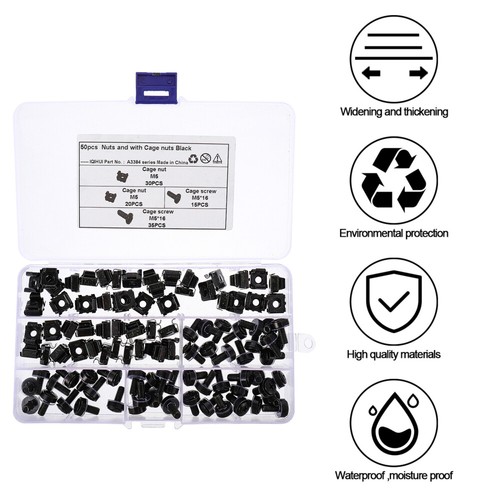 50pcs Computer Rack Mount Cage Square Lock Insert Nuts with 50pcs Screws - Picture 9 of 12