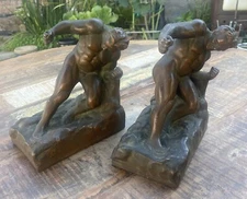 Antique KBW Kathodian Bronze Works Hercules Muscular Strongman Bookends Rare