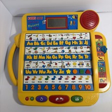 Escritorio con imágenes de alfabeto inteligente VTech Little de colección años 90 FUNCIONA, aprendizaje amarillo limpio