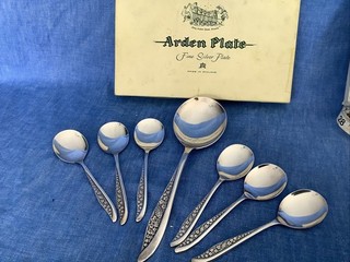 6x Vintage Arden Plate Arthur Price / Fruit Spoons & Serving Spoon EPNS A1
