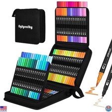 Vibrant Dual Brush Pens Set - 100 Colorful Markers for Adults Kids, Fine