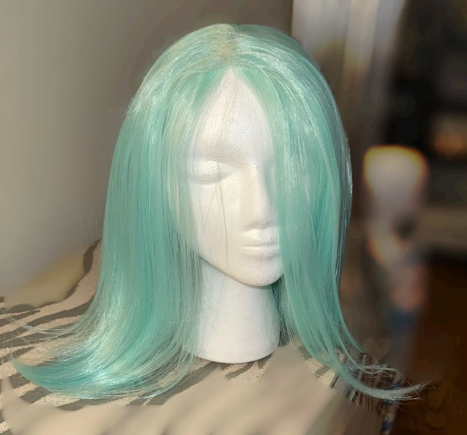 Cosplay o para diversión linda, 12 pulgadas, verde azulado, recto, estilo Bob, súper suave, peluca sintética Foto 4 de 4