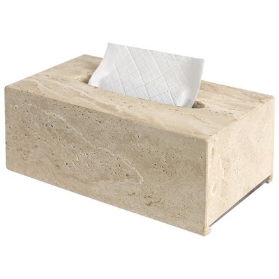 Noble and Light Luxury Natural Travertine Marble Household Tissue Box for Bat...