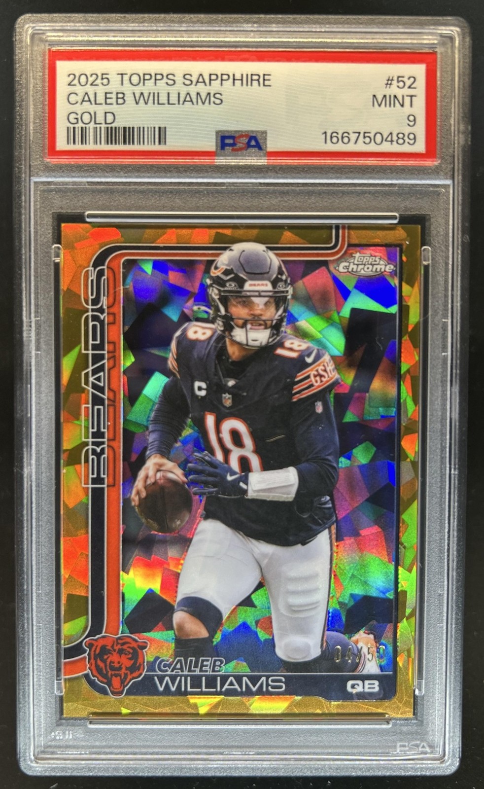 2025 Topps Chrome Sapphire Caleb Williams Gold Refractor #/50 Bears PSA 9