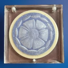 MCM Square Lucite Powder Compact Mirror Vintage Clear With Blue Flower Makeup