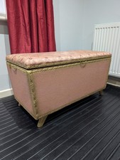 Vintage Lloyd Loom Coral & Gold Weave Blanket Box/Ottoman Satin Fabric 
