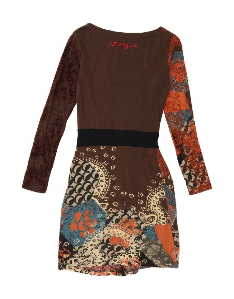 DESIGUAL Womens Long Sleeve Sheath Dress UK 6 XS Brown Paisley Cotton DV70 - Image 2 of 3