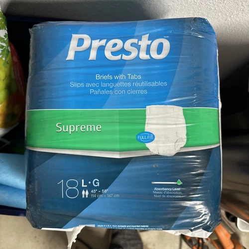 Presto Supreme Couches/Slip d'incontinence Full Fit pour femmes et hommes grand 18 ct
