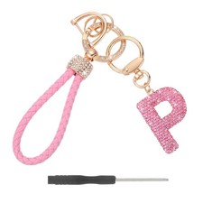 Initial Letter Keychain Letter P - Initial Wristlet KeyChain Pink