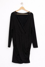 Shein 3XL Measures UK 18-20 - Black V Neck Lace Trim Jersey Wrap Dress