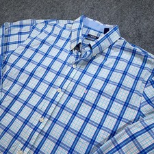Izod Button Down Shirt Mens L Blue Check Plaid Premium Essentials Classic