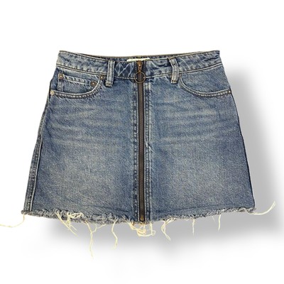 Free People Zipper Front Denim Mini Skirt Womens Size 24 Blue Festival