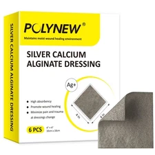Silver Calcium Alginate Dressing, 4â€x4â€-6 Individual Package Highly Absor...