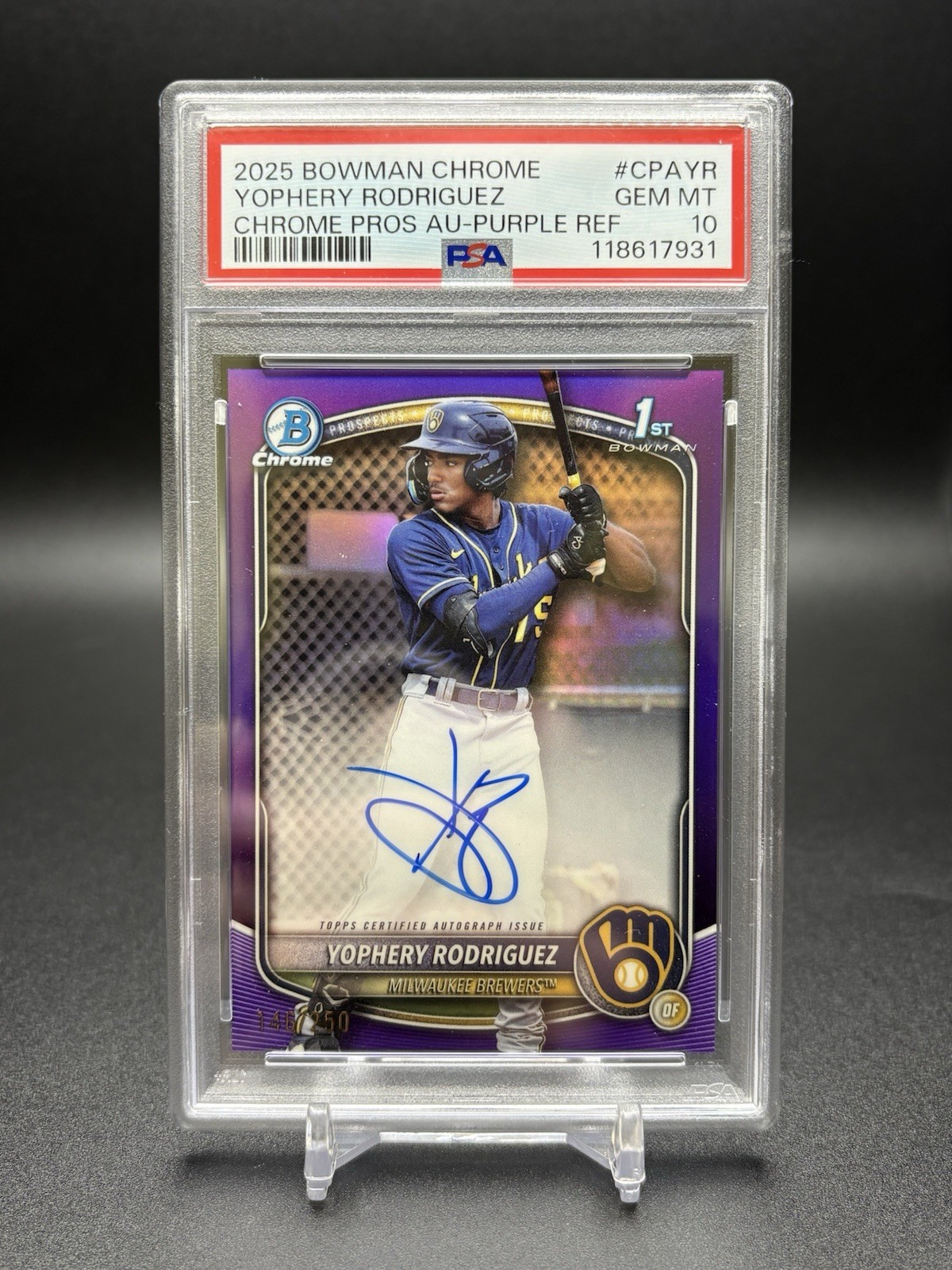 2025 Bowman - Yophery Rodriguez #CPA-YR Purple Refractor Auto /250 PSA 10