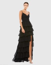 Ieena for Mac Duggal V Neck Ruffle Skirt Gown Size 12 Black