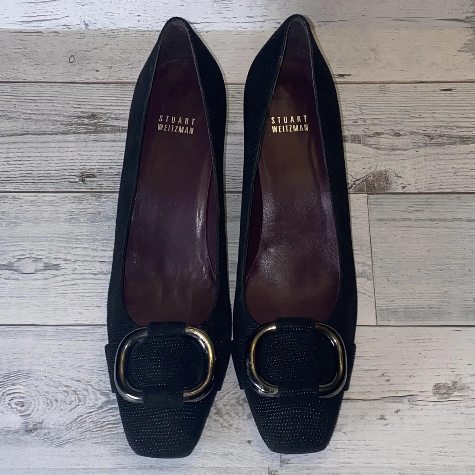 Stuart Weitzman Heels Womens 10 M Black Buckle Dress Pumps Made In Spain Square - Image 3 of 4