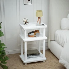 Solid Wood 3 Tier End Table, Side Table Sofa Couch Table for Living Room, Nig...