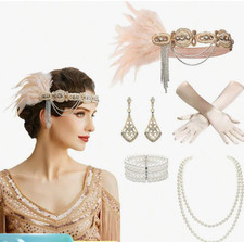 FLAPPER ACCESSORY -1920s Flapper Lady Full Set Feather  Rhinestone Headband 