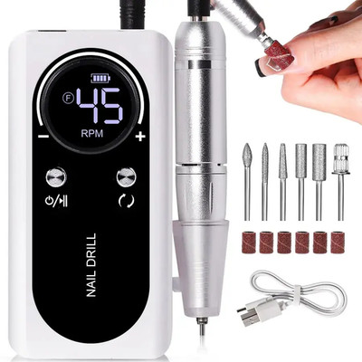 Professional 45000RPM Electric Portable Nail Drill Machine Rechargeable Low Nois