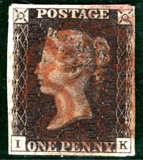 PENNY BLACK 1840 QV GB Stamp SG.2 1d Plate 5 (IK) Red MX AS25 Cat £375 YOR106