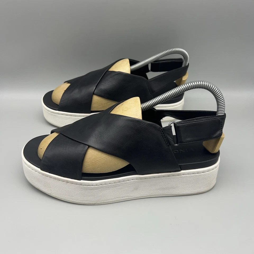 Sandalias Vince para mujer talla 6 plataforma de cuero negro con tira trasera entrecruzada Foto 4 de 4