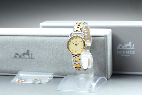[N MINT in Box Paper] Hermes Arceau White Arabic Dial 25mm Qz Women's Watch