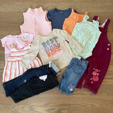 Lot of 11 Baby Girl Clothes Size 12 Mos Mixed Brands Pants Shirts Overalls Vest