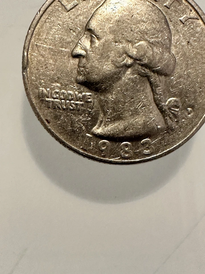 1983 P Washington cuarto varios errores rellenos marca de ceca/fuera del centro huelga Foto 3 de 4